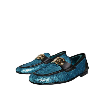 Dolce & Gabbana Blue Sequined Loafers Formal Dress Shoes