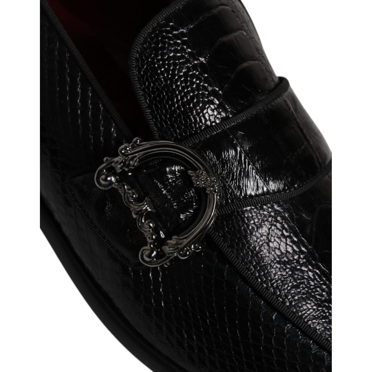 Dolce & Gabbana Black Exotic Leather DG Logo Loafers Formal Dress Shoes