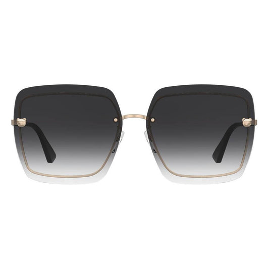 Moschino gray square metal sunglasses for women, model MOS085GSKB79O, with gradient lenses. Size 64/14/145 mm.