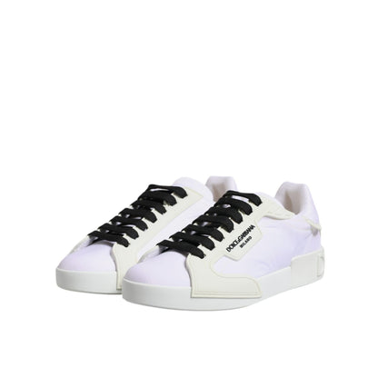 Dolce & Gabbana White Nylon Leather Low Top Sneakers Shoes