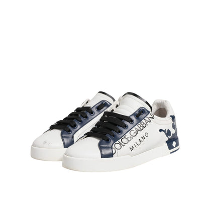 Dolce & Gabbana White Blue Leather Crown Milano Sneakers Shoes