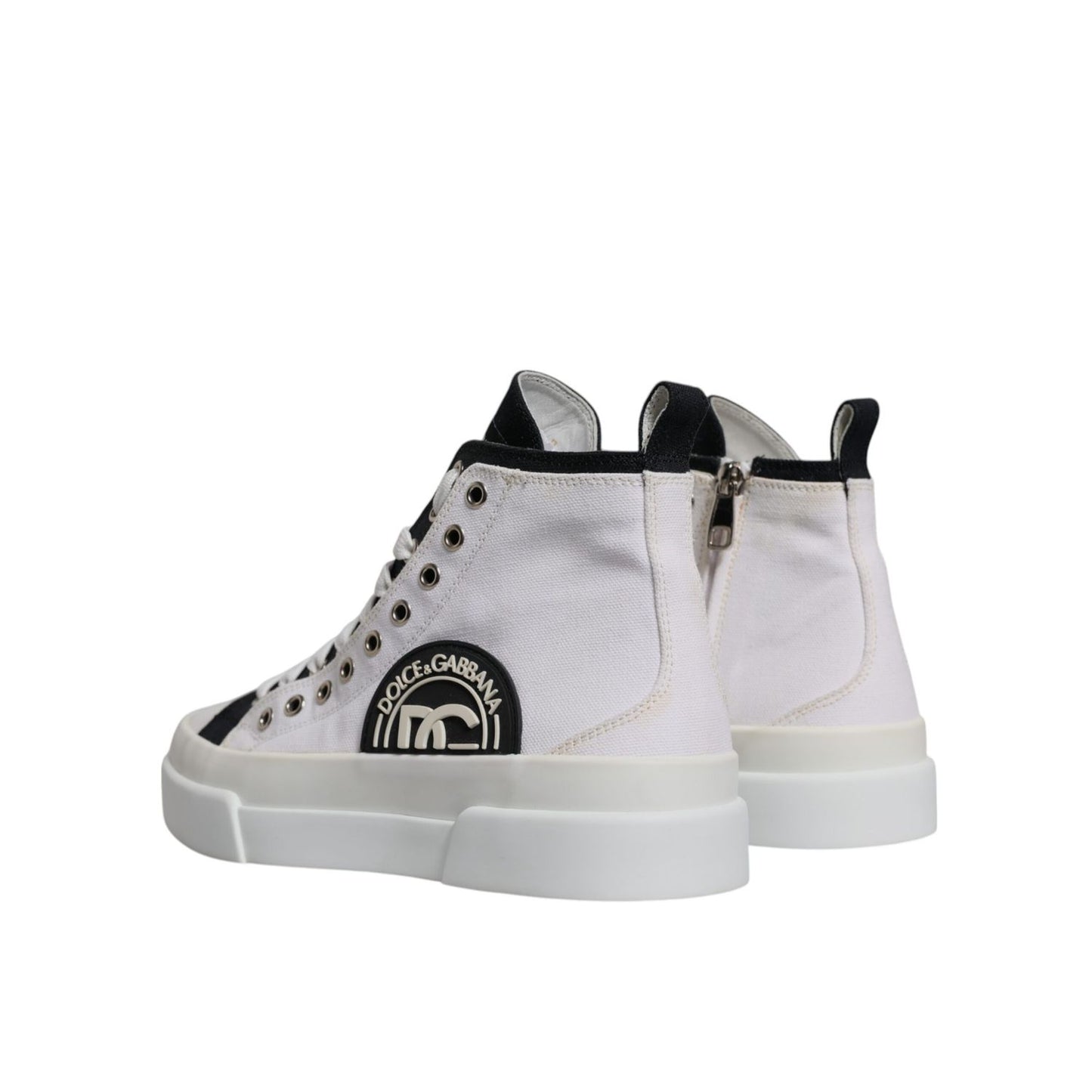 Dolce & Gabbana White Black Cotton High Top Sneakers Shoes