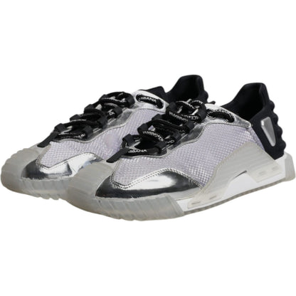 Dolce & Gabbana Silver Black Nylon NS1 Low Top Sneakers Shoes