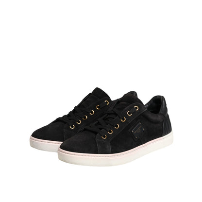Dolce & Gabbana Black Logo Suede Leather Men Sneakers Shoes