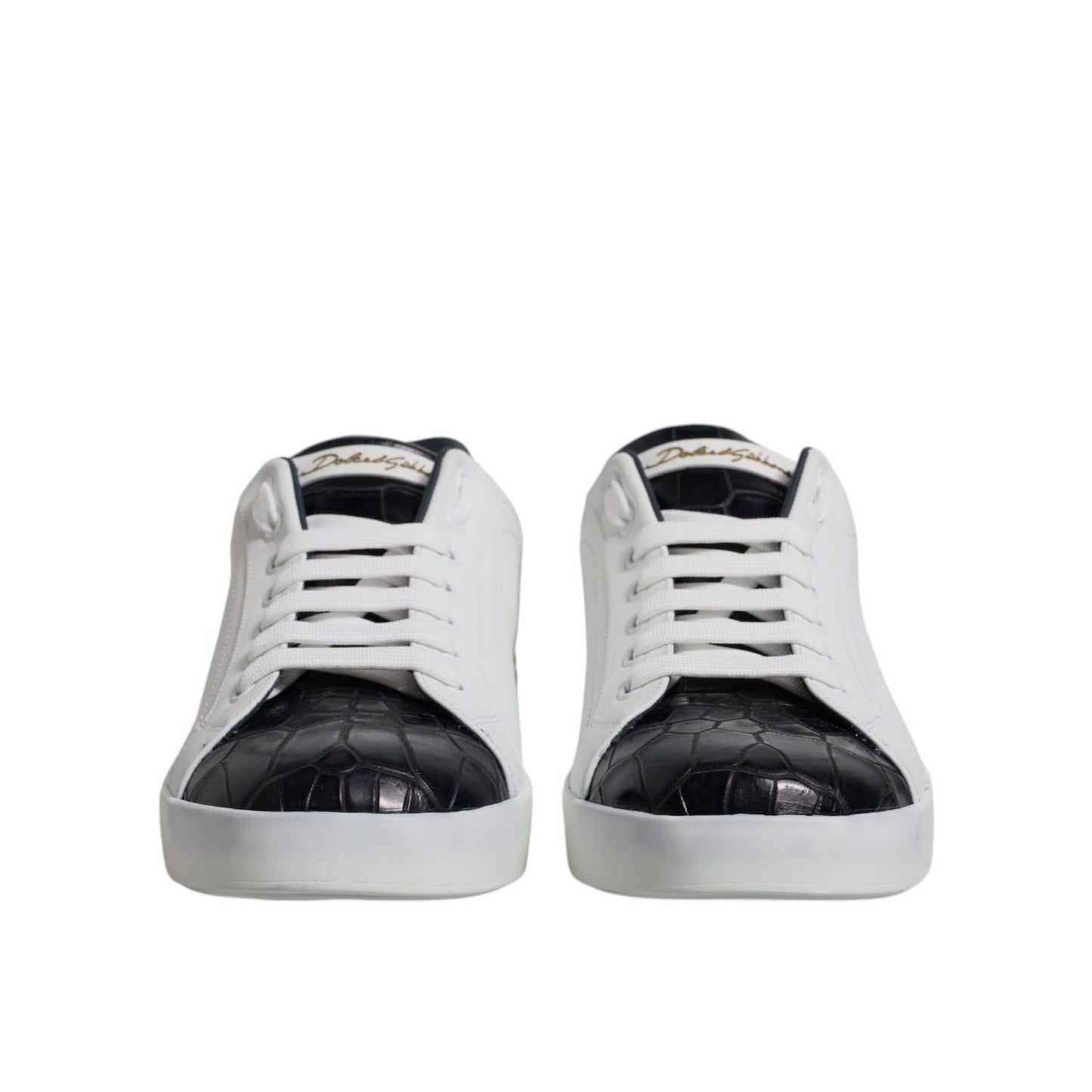 Dolce & Gabbana White Black Leather Portofino Sneakers Shoes
