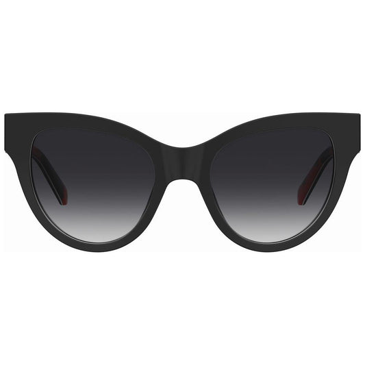 Love Moschino women's black acetate sunglasses with UV protection, model MOL053SUYYF09, featuring 50mm lenses.