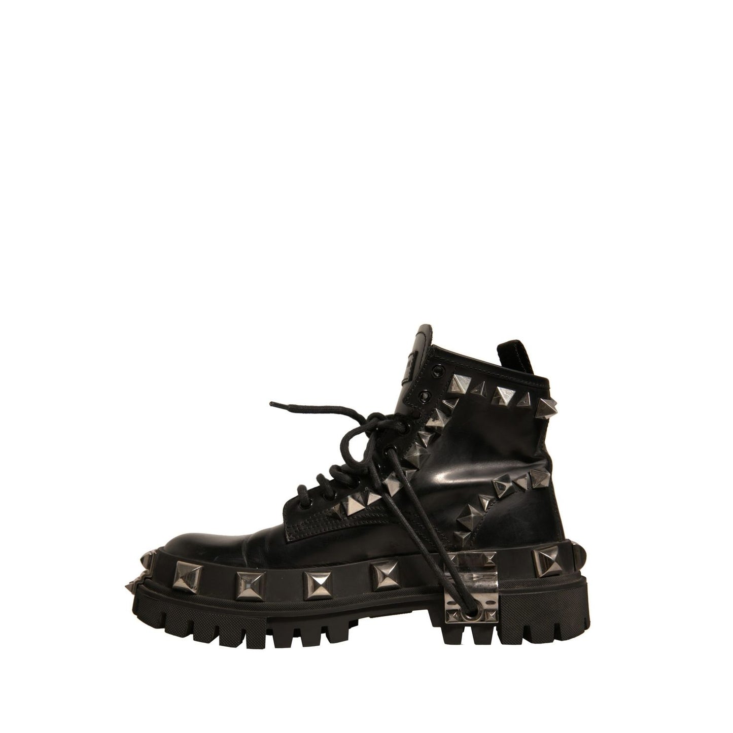 Dolce & Gabbana Black Leather Studded Trekking Boots Shoes