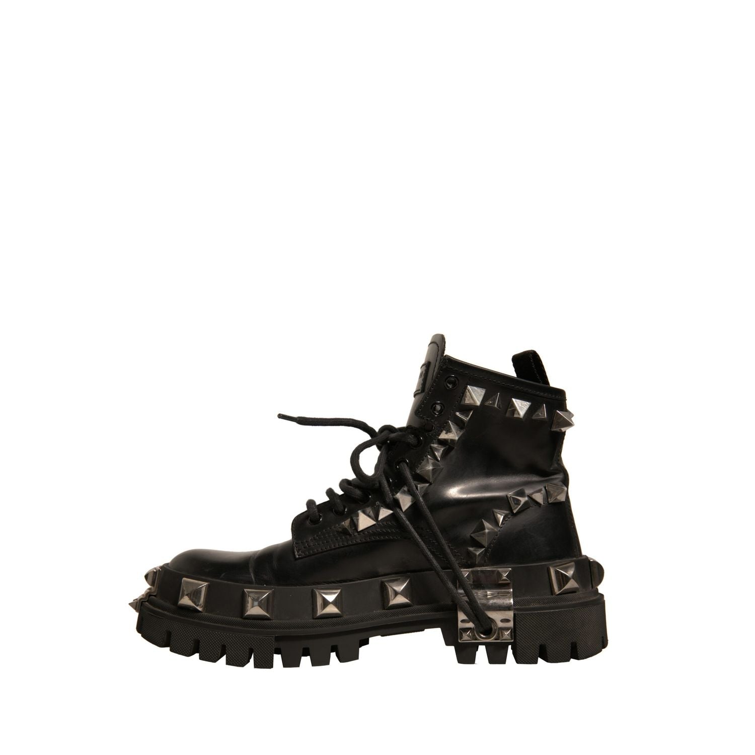 Dolce & Gabbana Black Leather Studded Trekking Boots Shoes