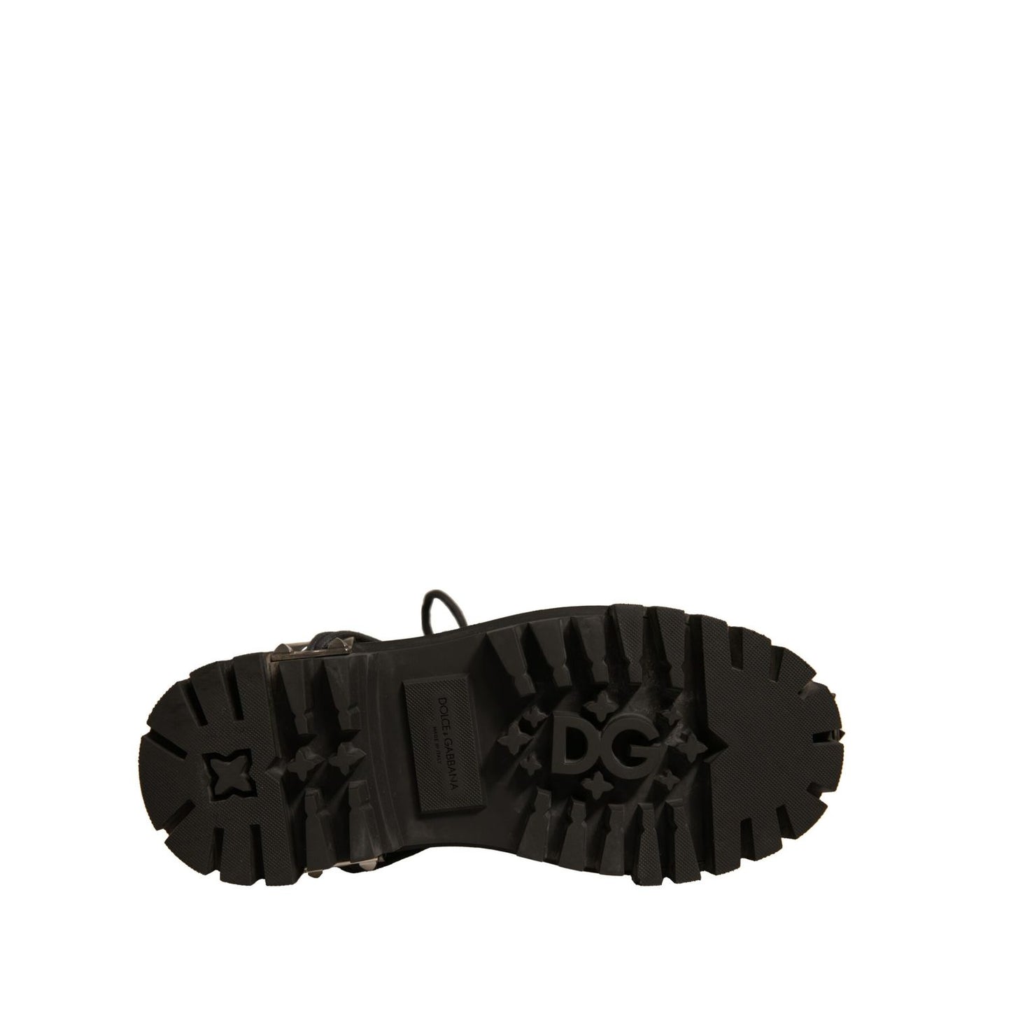 Dolce & Gabbana Black Leather Studded Trekking Boots Shoes