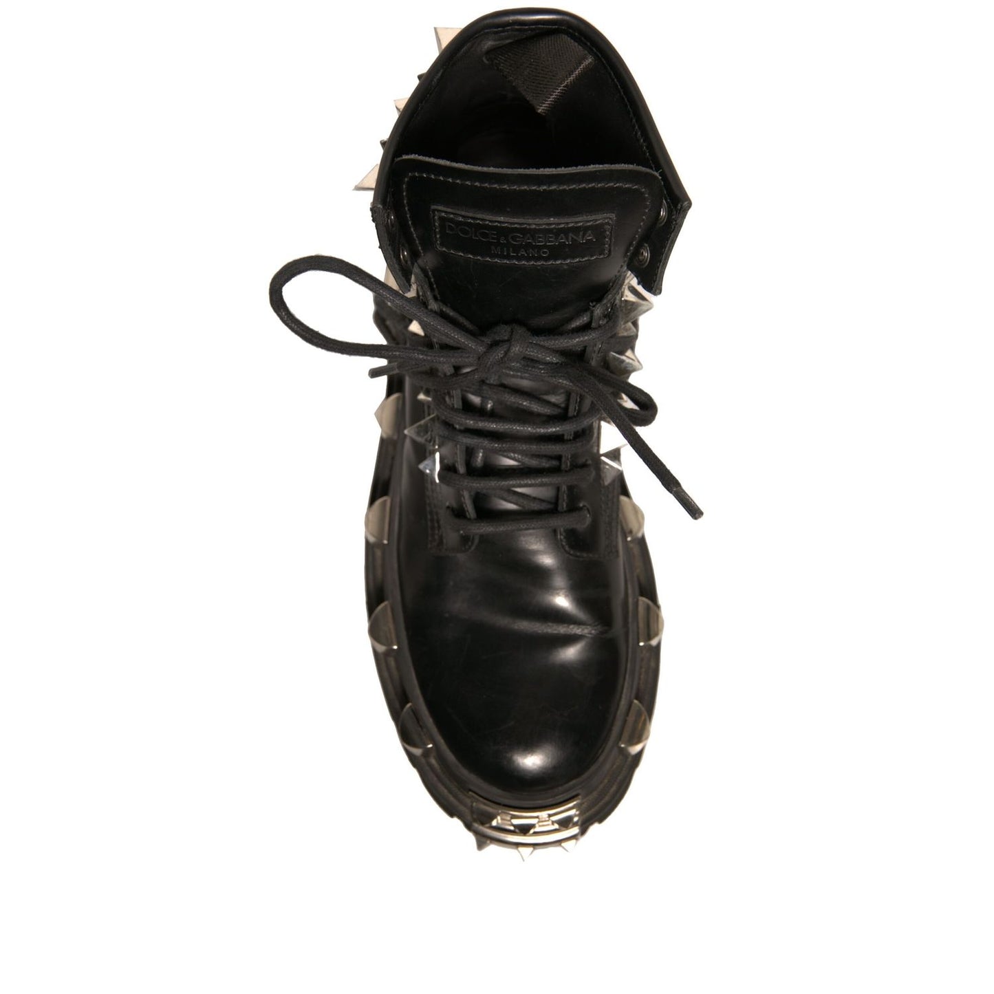 Dolce & Gabbana Black Leather Studded Trekking Boots Shoes