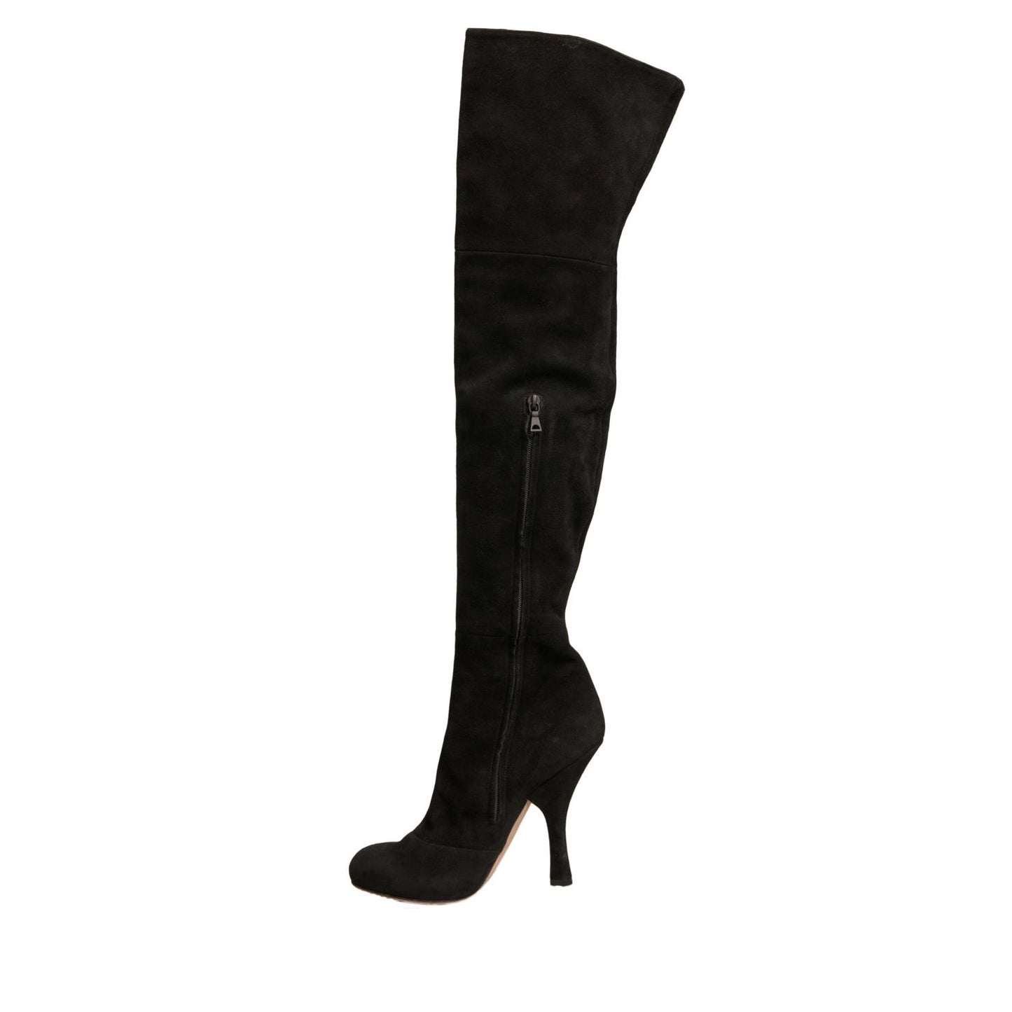 Dolce & Gabbana Black Suede Heels Knee High Boots Shoes