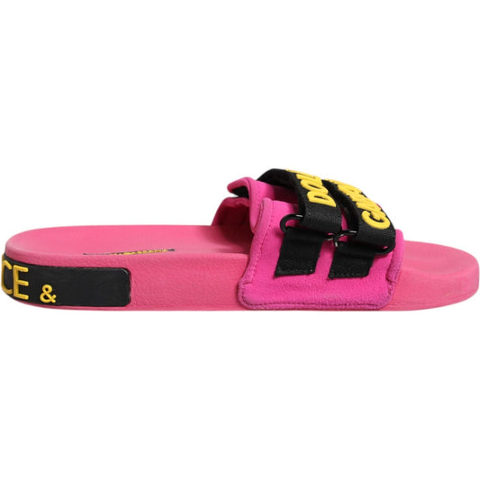 Dolce & Gabbana Fuchsia Neoprene Slides Flats Beachwear Shoes LA12347-37