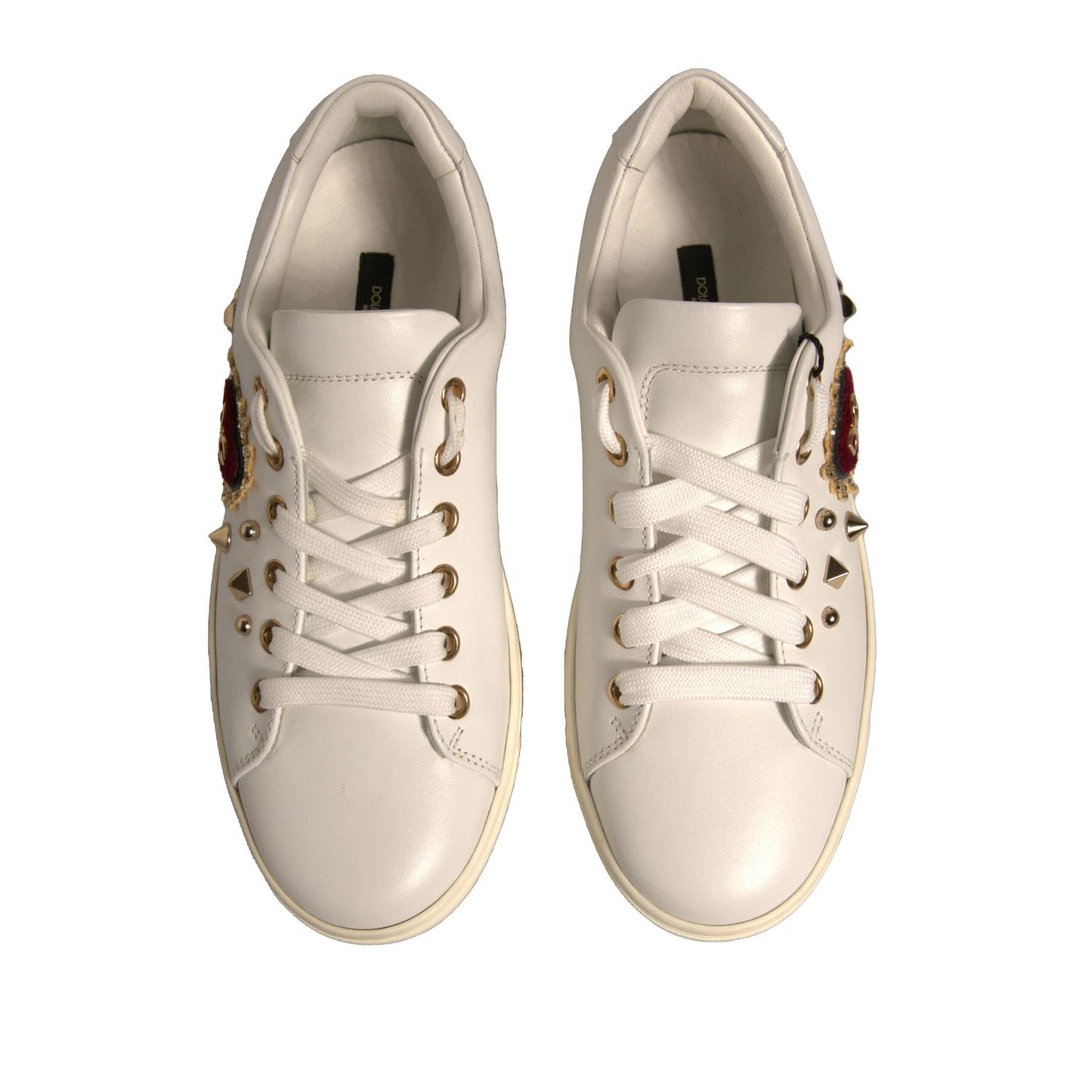 Dolce & Gabbana White Leather Gold Red Heart Sneakers Shoes