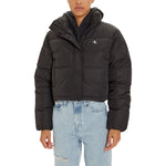 Calvin Klein Jeans Black Polyester Jackets & Coat - Cropped puffer jacket with high collar, perfect for warmth and style.