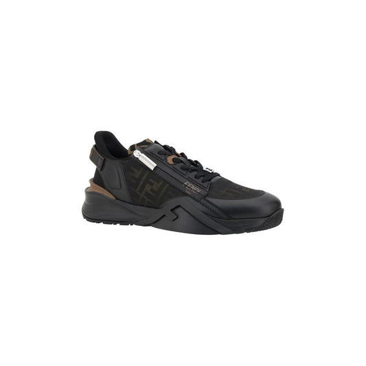 Fendi Flow Running Sneakers with engraved logo, structured heel sole for grip, lace-up closure, modern design, and geometric eyelets.