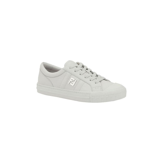 Fendi Domino leather sneakers with laces and flat sole, featuring a rounded toe and iconic Fendi logo.