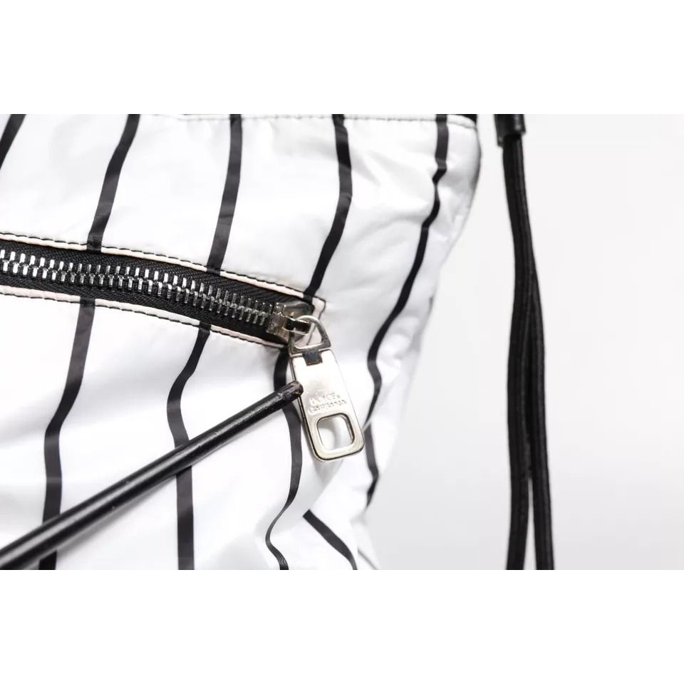 Dolce & Gabbana Black White Striped Polyester Drawstring Bag