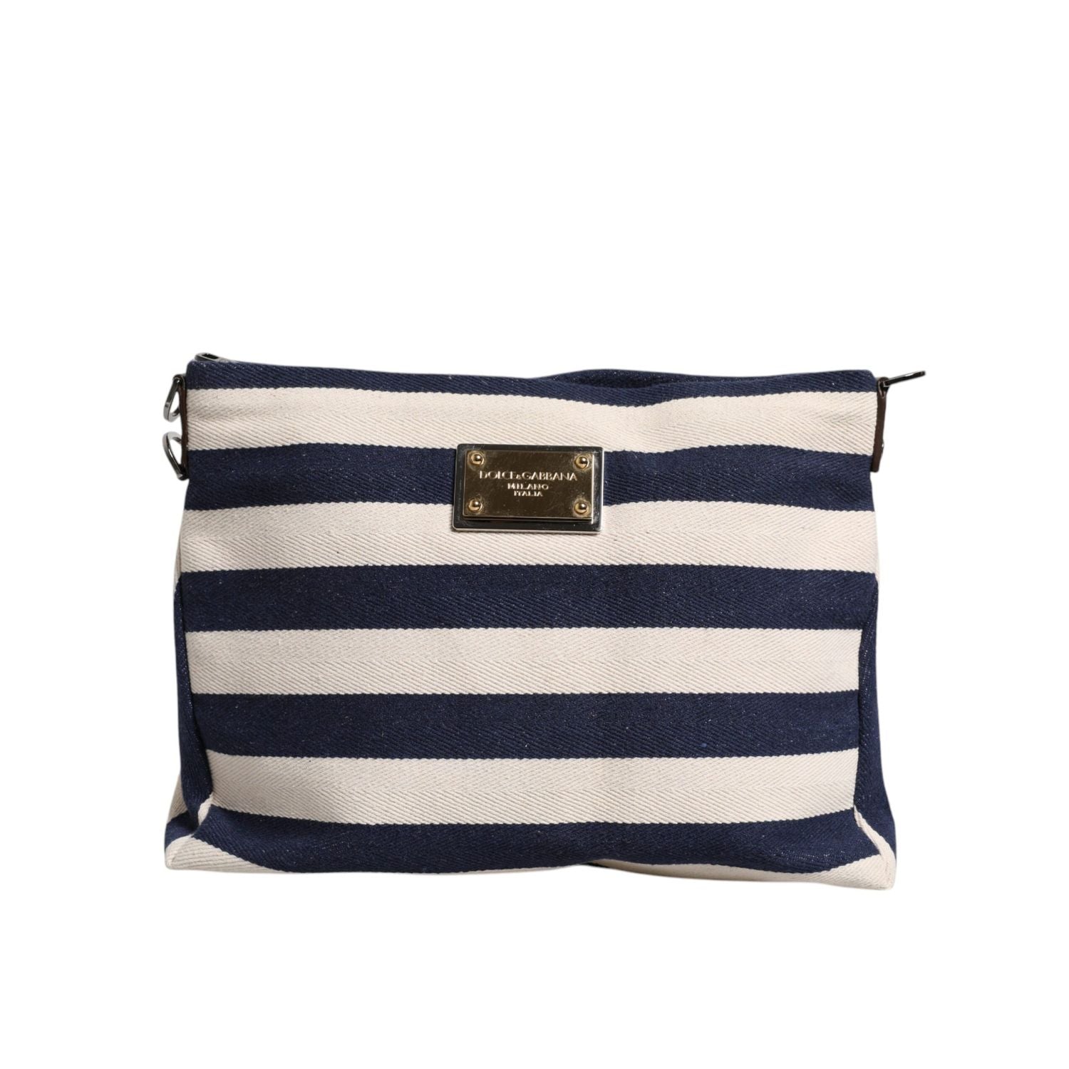 Dolce & Gabbana Blue White Stripes Logo Plaque Tote Bag