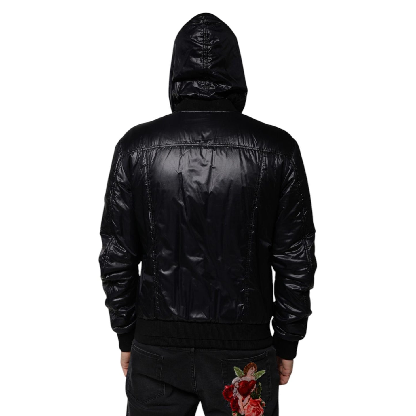 Dolce & Gabbana Black Nylon Hooded Full Zip Blouson Jacket
