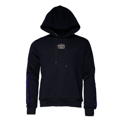 Dolce & Gabbana Blue Crown Cotton Hooded Sweatshirt Sweater