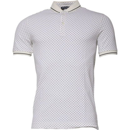 Dolce & Gabbana White Polka Dot Cotton Collared Polo T-shirt