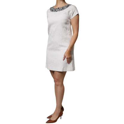 Dolce & Gabbana White Crystal Embellished Jacquard Brocade Mini Dress