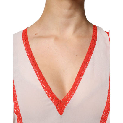 Twinset White Viscose Ruffle Sleeves A-line Pleated Mini Dress