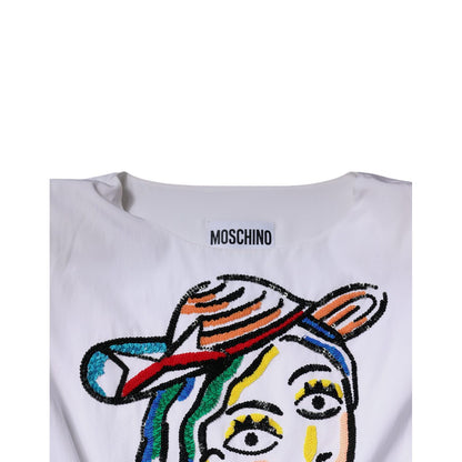 Moschino Couture White Printed Viscose Sheath Mini Dress