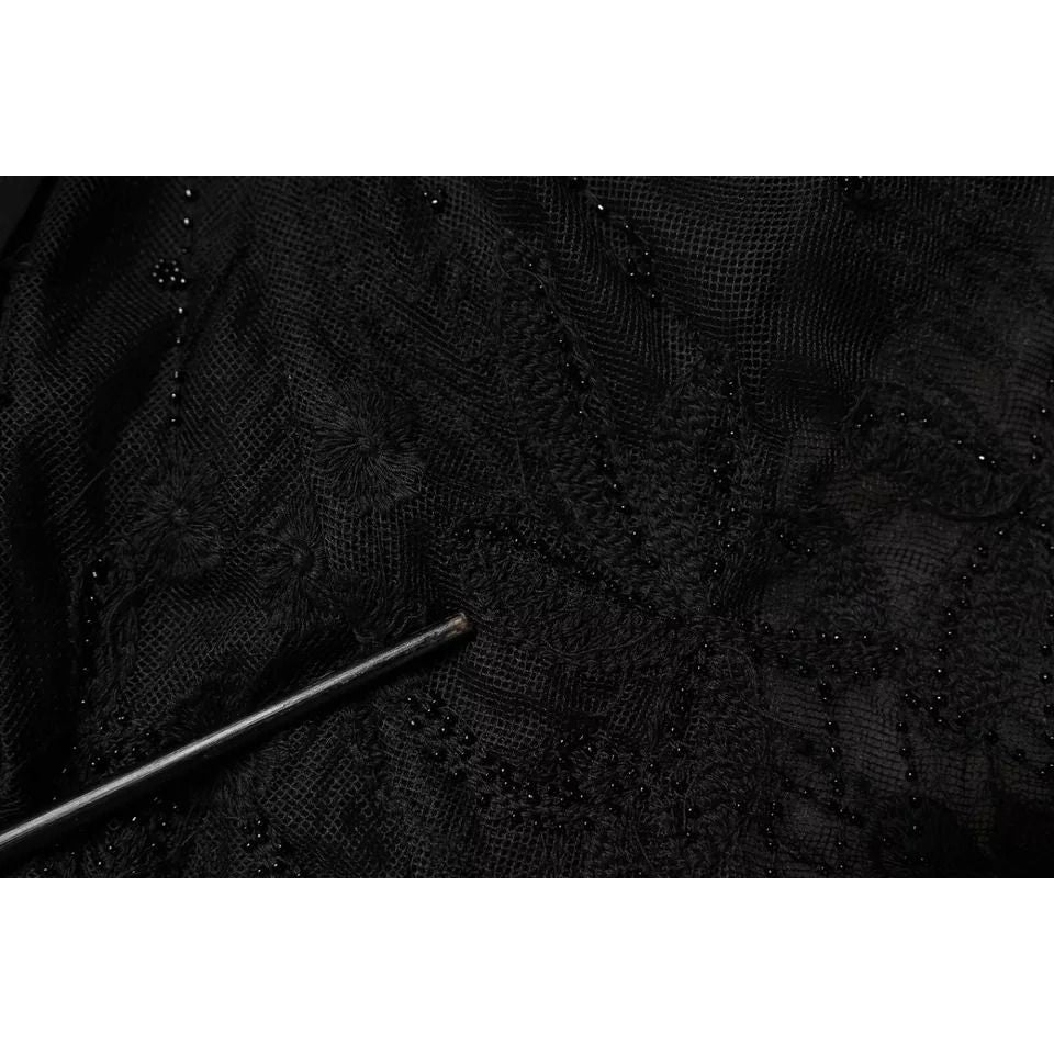 Blugirl Black Short Sleeves Floral Lace Trim A-line Mini Dress