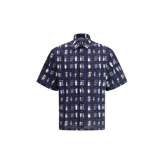 Prada Madras check pattern short-sleeve shirt in cotton, featuring a front button closure for elegant and comfortable style.
