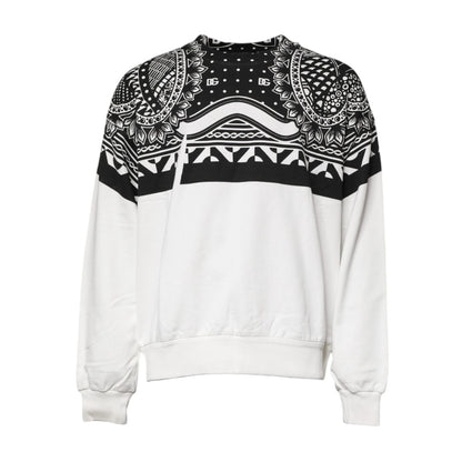 Dolce & Gabbana White Black Printed Cotton Sweatshirt Sweater