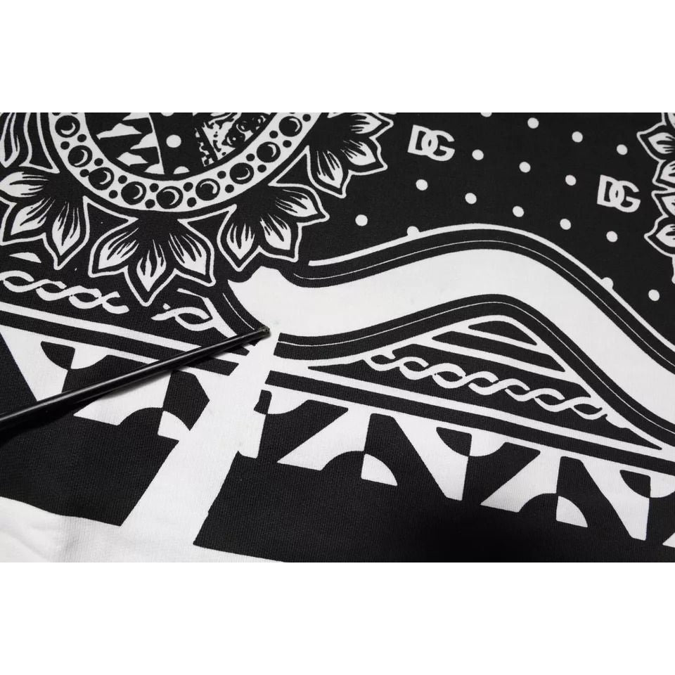 Dolce & Gabbana White Black Printed Cotton Sweatshirt Sweater