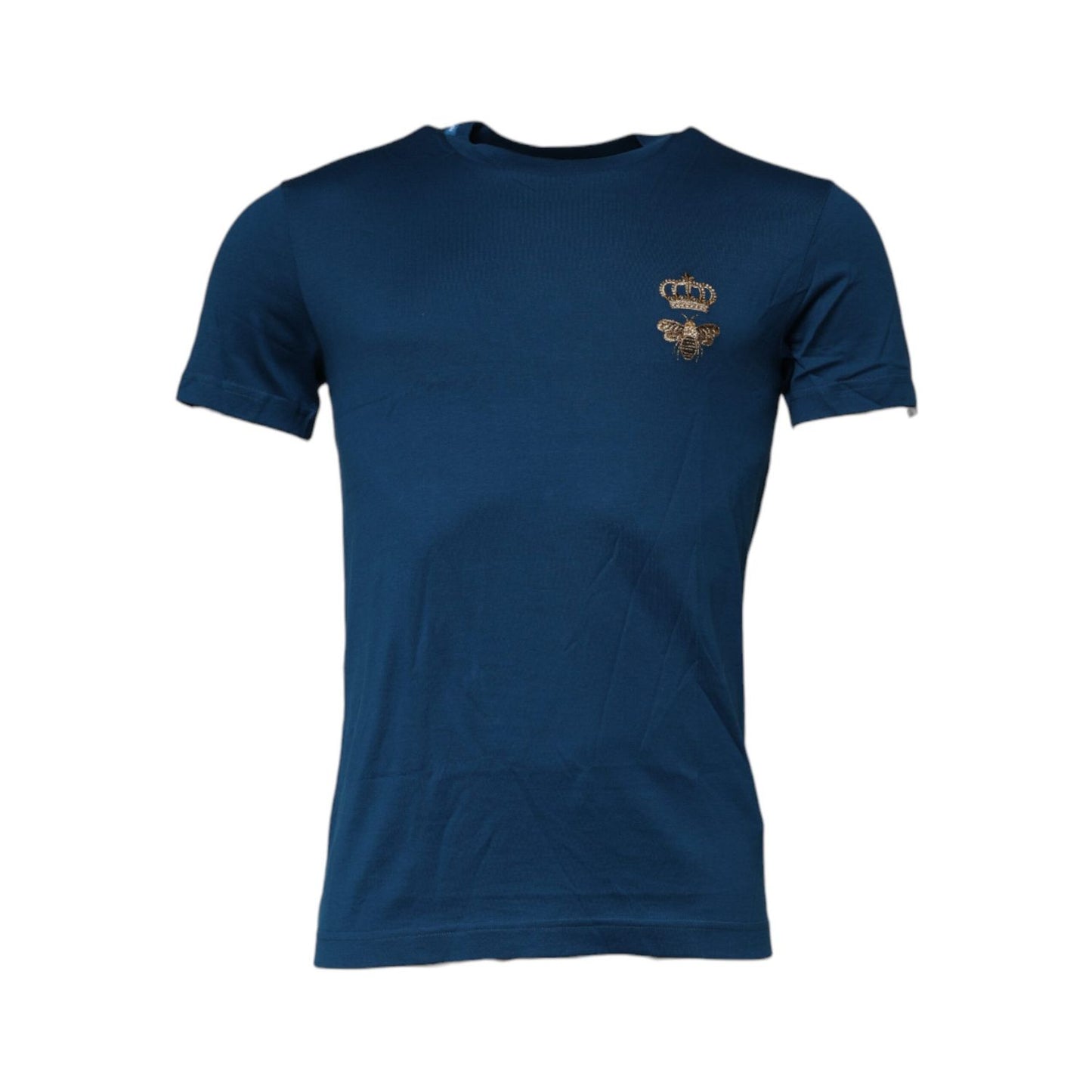 Dolce & Gabbana Blue Crown Bee Cotton Men Crew Neck T-shirt