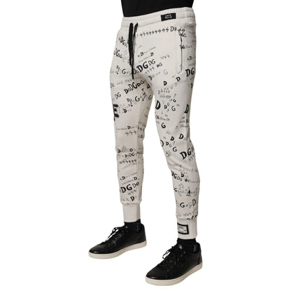 Dolce & Gabbana White Printed Cotton Jogger Sweatpants Pants
