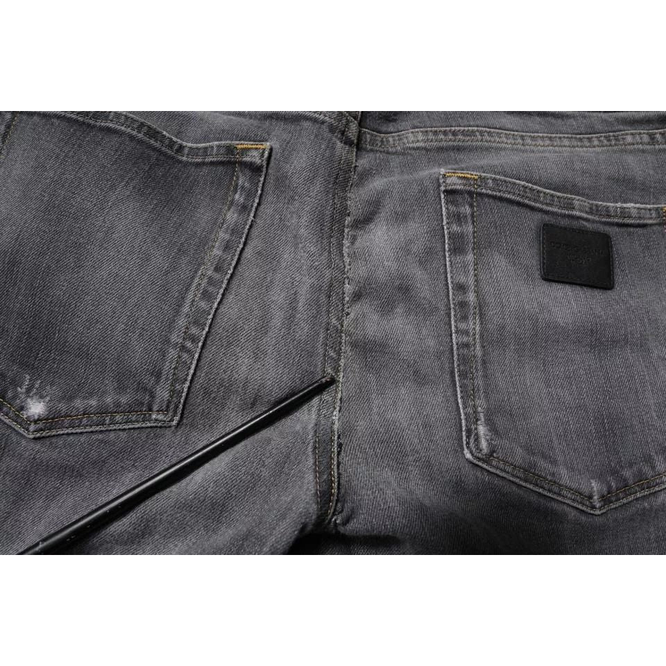 Dolce & Gabbana Dark Gray Washed Cotton Skinny Men Denim Jeans