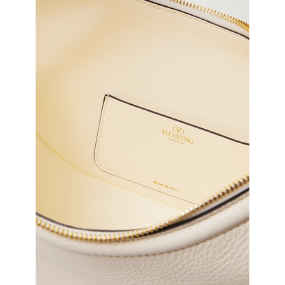 Valentino Garavani Ivory Leather Small Hobo Vlogo Shoulder Bag