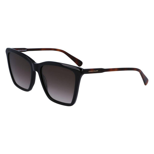 Longchamp black acetate women's sunglasses LO719S-001 with grey lenses, 56mm lens, 16mm bridge, 140mm temples.