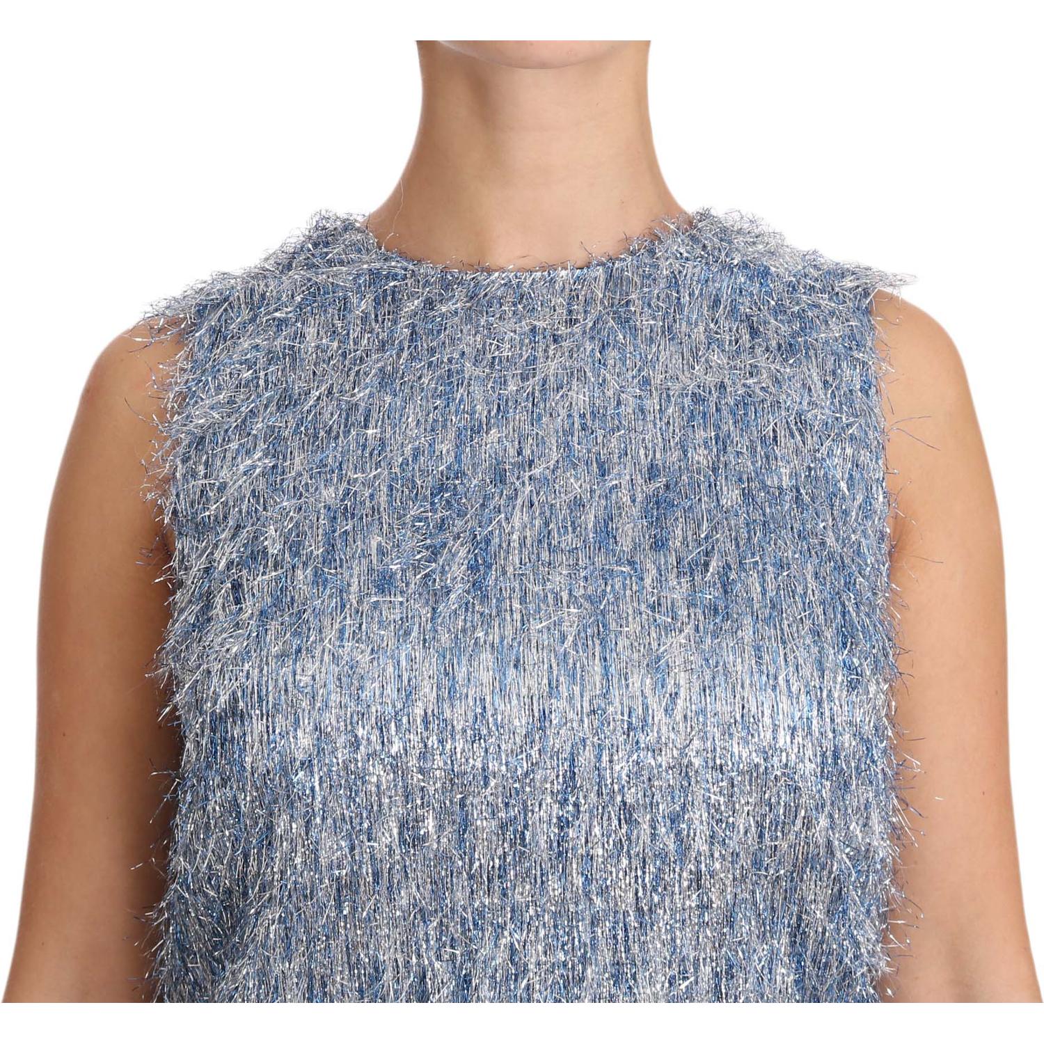 Dolce & Gabbana Light Blue Fringe Shift Gown Dress