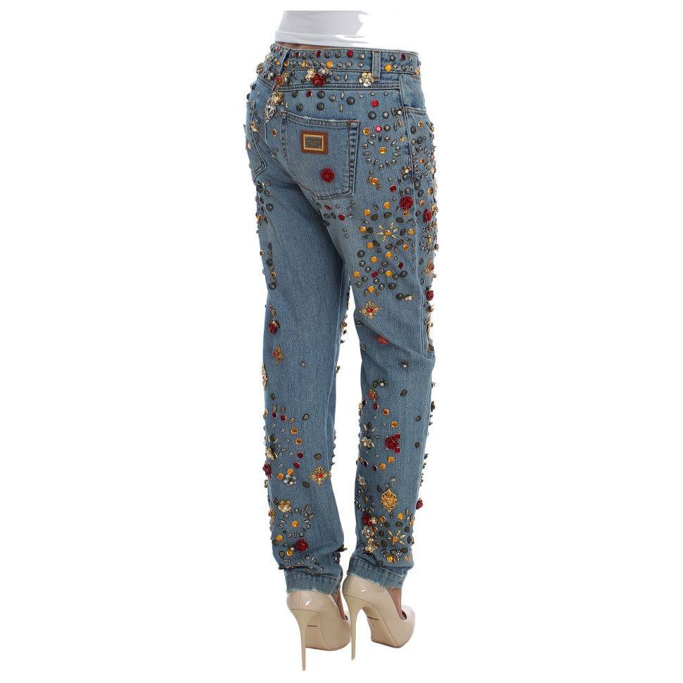 Dolce & Gabbana Crystal Roses Heart Embellished Jeans