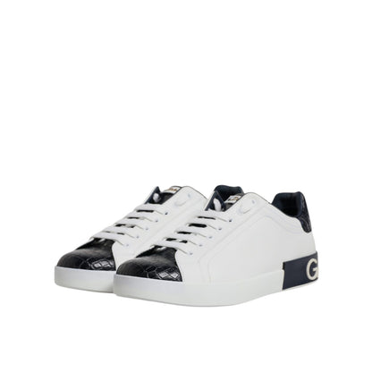 Dolce & Gabbana White Black Leather Portofino Sneaker Shoes