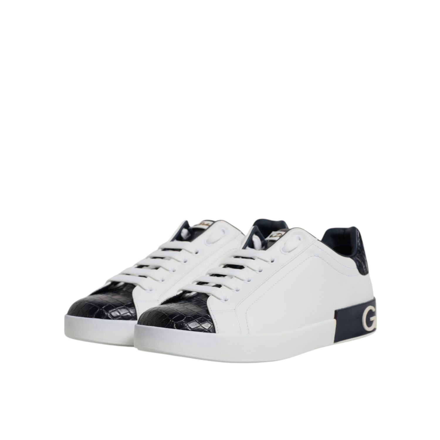 Dolce & Gabbana White Black Leather Portofino Sneaker Shoes