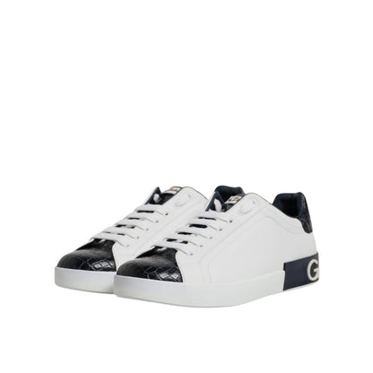 Dolce & Gabbana White Black Leather Portofino Sneaker Shoes