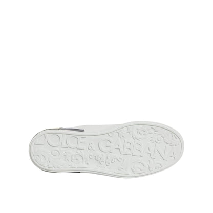 Dolce & Gabbana White Black Leather Portofino Sneaker Shoes