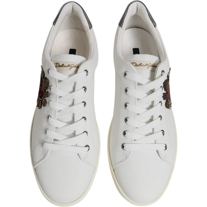 Dolce & Gabbana White Leather Heart Embellished Sneakers Shoes