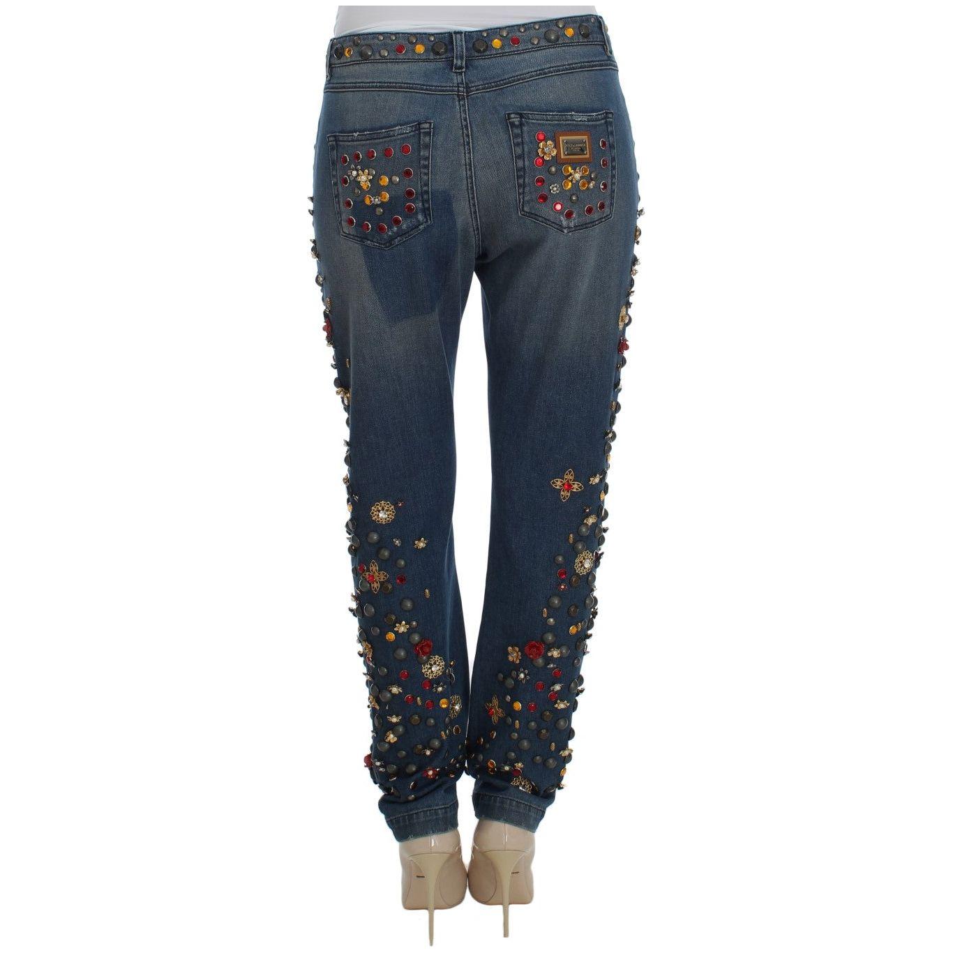 Dolce & Gabbana Crystal Roses Heart Embellished Jeans