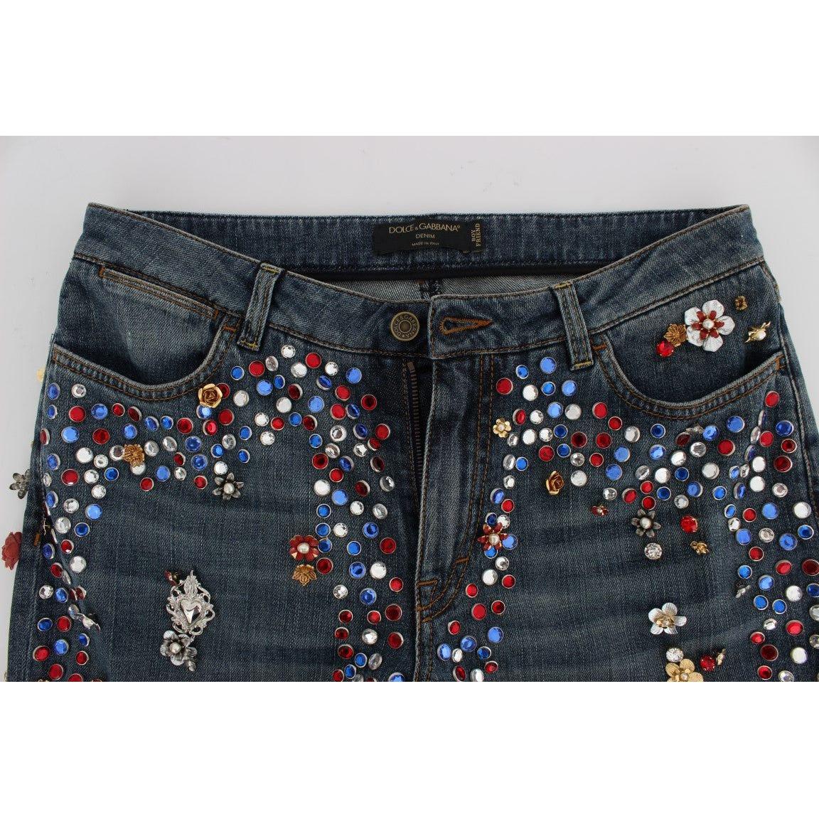 Dolce & Gabbana Crystal Roses Heart Embellished Jeans
