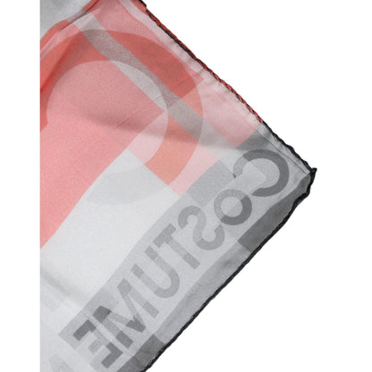 Costume National Gray Red Silk Square Neck Wrap Scarf