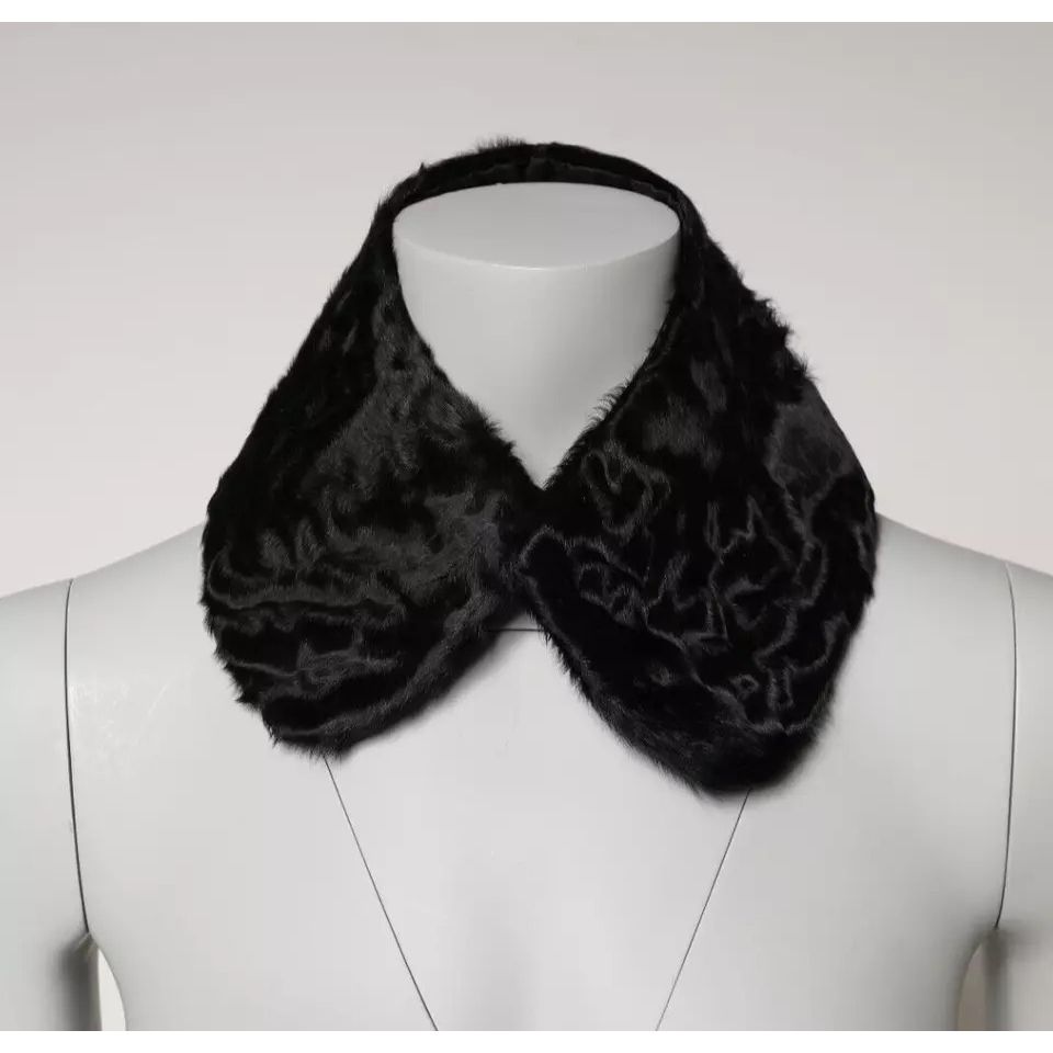 Dolce & Gabbana Black Lamb Fur Collar Women Neck Wrap Scarf
