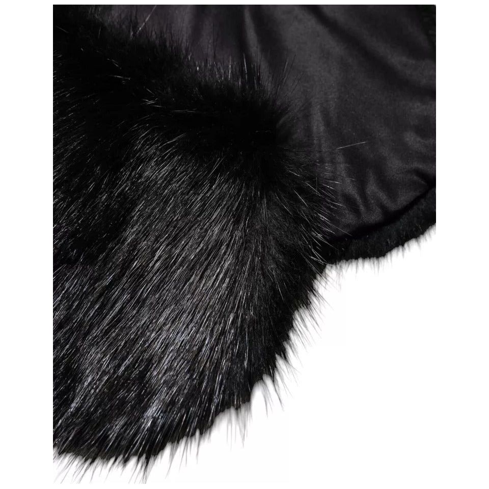 Dolce & Gabbana Black Fur Shawl Neck Wrap Cover Collar Scarf