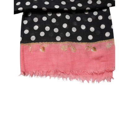 Dolce & Gabbana Black White Polka Dots Fringes Wrap Scarf